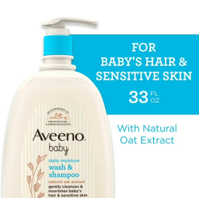 Aveeno Baby Daily Moisture Bath Body Wash & Shampoo, Oat Extract, 33 fl oz