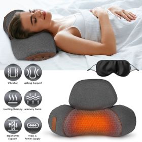 3 In 1 Neck Massager Pillow With Vibration Heating Therapy Airbag Stretching Memory Foam Fillings Ergonomic Cervical Massager With Portable Storage Ba (Color: Dark Grey)