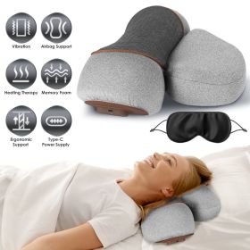 3 In 1 Neck Massager Pillow With Vibration Heating Therapy Airbag Stretching Memory Foam Fillings Ergonomic Cervical Massager With Portable Storage Ba (Color: Light Grey)